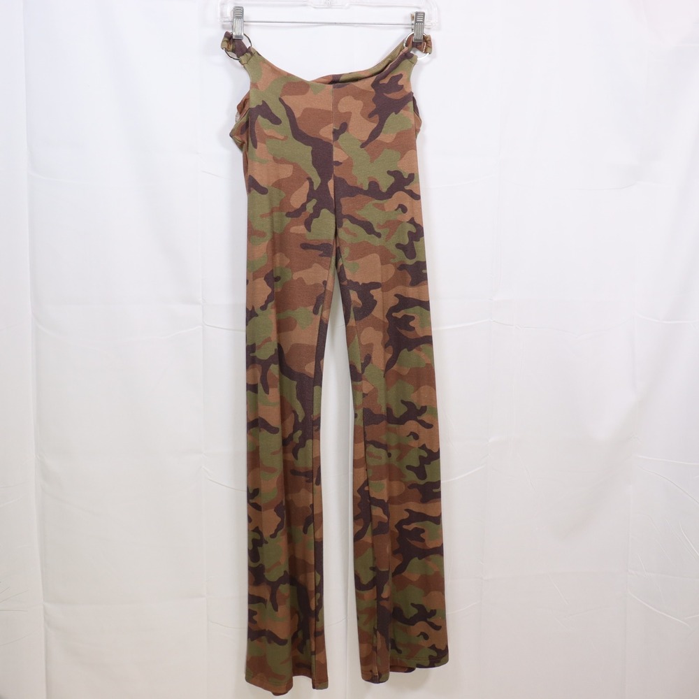 Miaou Camo Flare Leg Pants M Green Womens Low Rise Stretch Y2K